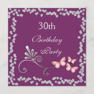Chic Butterflies & Diamonds 30th Birthday Invitation