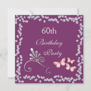 Chic Butterflies & Diamonds 60th Birthday Invitation