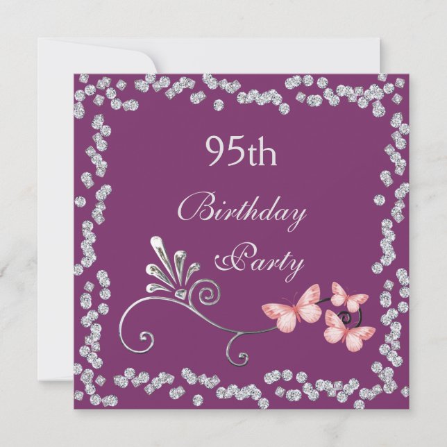 Chic Butterflies & Diamonds 95th Birthday Invitation (Front)
