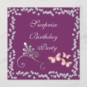 Chic Butterflies & Diamonds Surprise Birthday Invitation