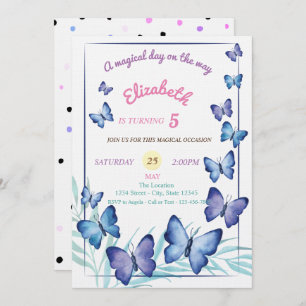 Chic Butterflies Polka Dots Birthday Invitation