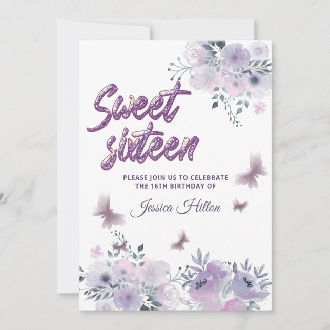 Chic Butterfly floral garden lilac sweet sixteen   Invitation (Front)