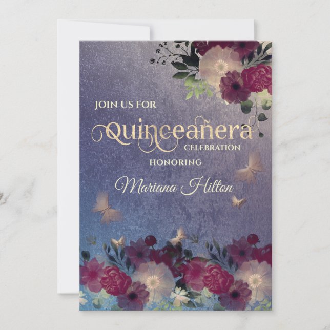 Chic Butterfly floral garden Quinceañera lavender Invitation (Front)