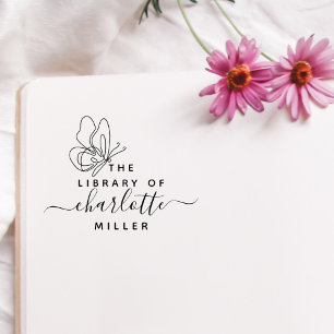 Chic Butterfly From The Library Of Custom Book Rubber Stamp