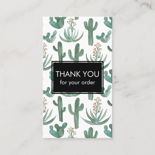 Chic Cacti & Succulents Watercolor QR Code Thanks Business Card (Front)