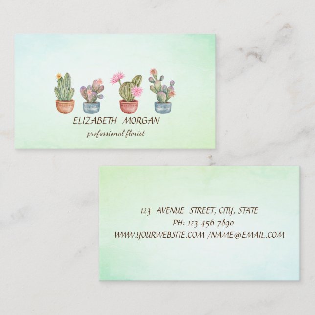 Chic Cactus Succulent Green  Business Card (Front/Back)