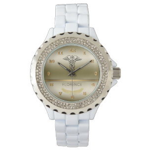 Chic Caduceus Symbol   RN Nurses Nursing Gold Glam Watch