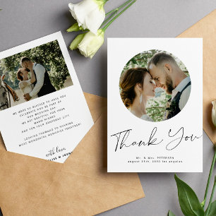 Chic calligraphy 2 photo wedding thank you card