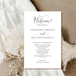 Chic Calligraphy Black and White Wedding Program