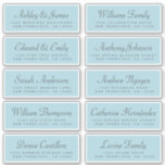 Chic Calligraphy Blue Guest Address Labels<br><div class="desc">Easy to personalise, names and addresses / individual wedding address label stickers for guests. These chic, modern and simple wedding guest address labels feature your guest names in off-black elegant handwritten script calligraphy and modern typography on a pastel blue glow background. Simply add your individual wedding guest names and address....</div>
