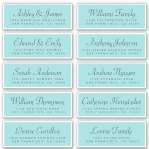 Chic Calligraphy Blue Wedding Guest Address Labels