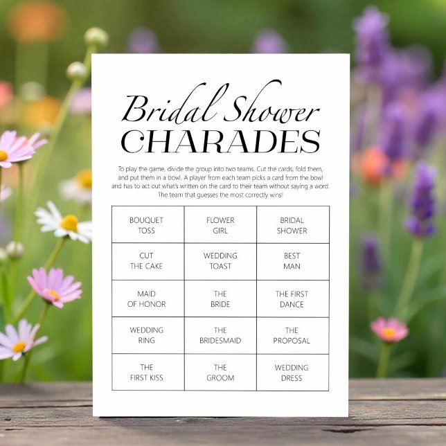 Chic Calligraphy Bridal Shower Charades Game Card (Creator Uploaded)