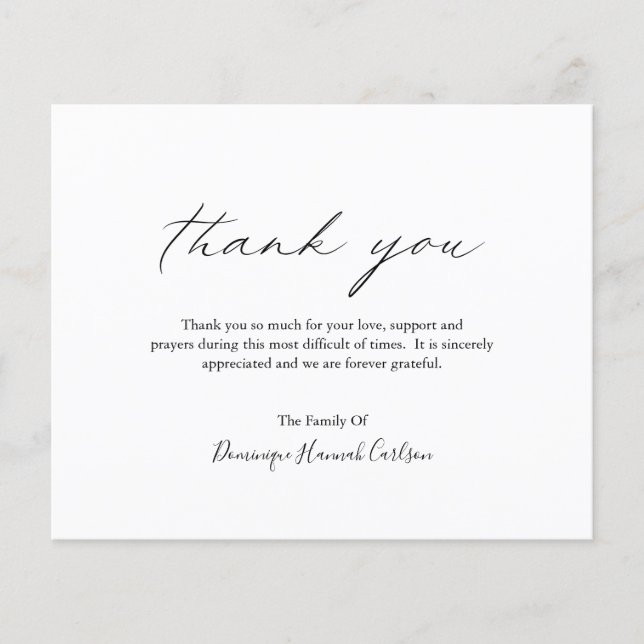 Chic Calligraphy Budget Funeral Thank You Card (Front)