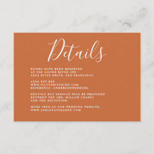 Chic Calligraphy Burnt Orange Wedding Details Enclosure Card