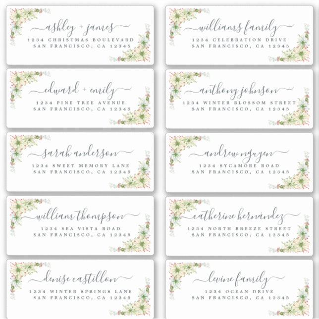 Chic Calligraphy Christmas Guest Address Labels (Front)