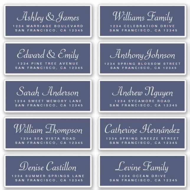 Chic Calligraphy Dark Blue Guest Address Labels (Front)