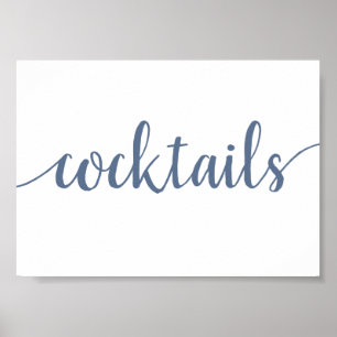 Chic Calligraphy   Dusty Blue Cocktails Table Sign