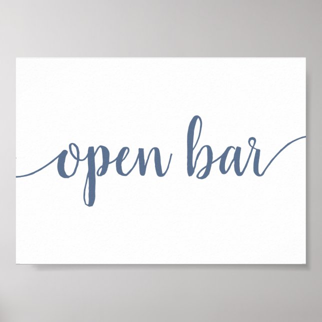Chic Calligraphy | Dusty Blue Open Bar Drink Sign (Front)