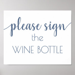 Chic Calligraphy Dusty Blue Wine Bottle Sign