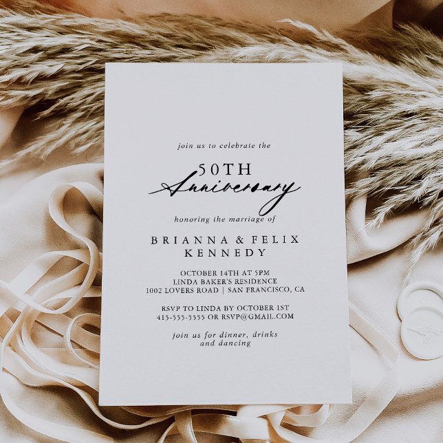 Chic Calligraphy Elegant 50th Wedding Anniversary  Invitation (Creator Uploaded)