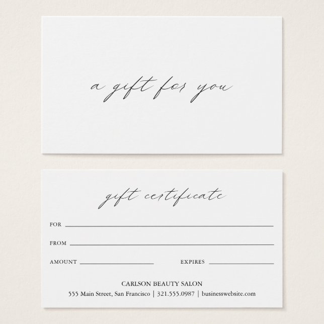 Chic Calligraphy Elegant Business Gift Certificate (Front & Back)