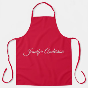 Chic Calligraphy Elegant Cherry Red Personalised Apron