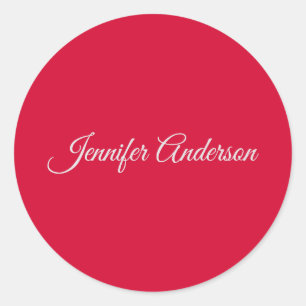 Chic Calligraphy Elegant Cherry Red Personalised Classic Round Sticker