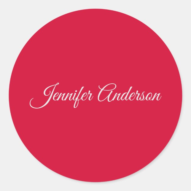 Chic Calligraphy Elegant Cherry Red Personalised Classic Round Sticker (Front)