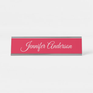 Chic Calligraphy Elegant Cherry Red Personalised Desk Name Plate