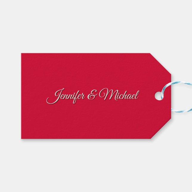 Chic Calligraphy Elegant Cherry Red Personalised Gift Tags (Front (Horizontal))