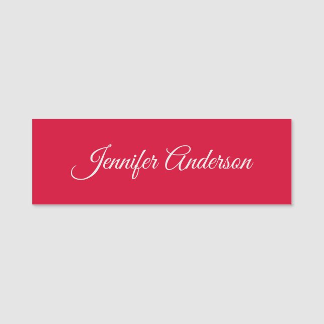 Chic Calligraphy Elegant Cherry Red Personalised Name Tag (Front)