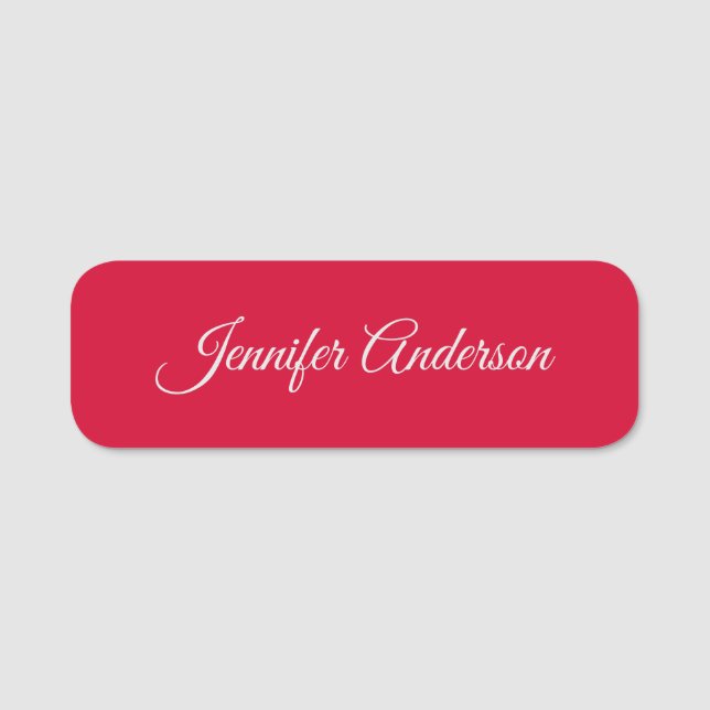 Chic Calligraphy Elegant Cherry Red Personalised Name Tag (Front)