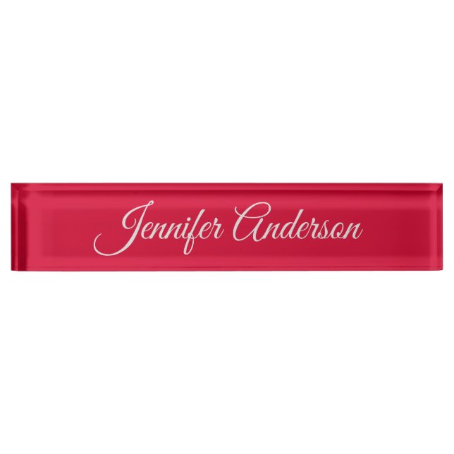 Chic Calligraphy Elegant Cherry Red Personalised Nameplate (Front)