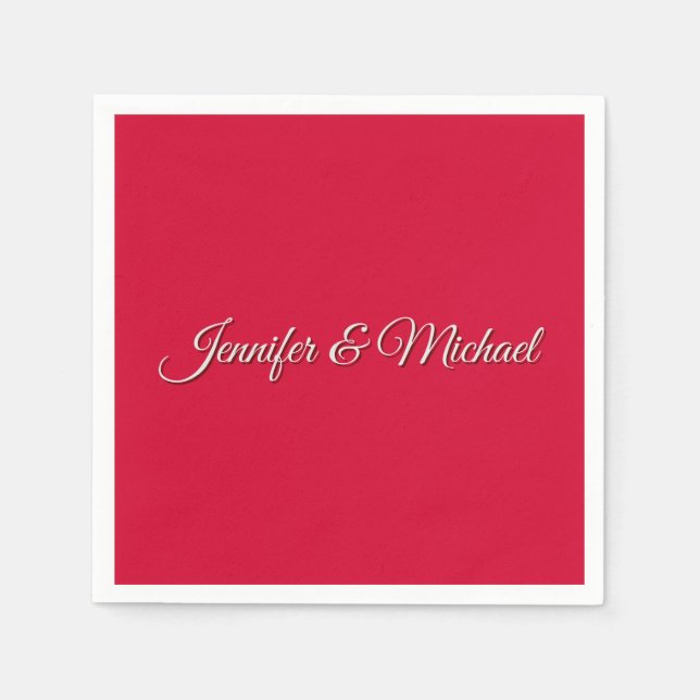 Chic Calligraphy Elegant Cherry Red Personalised Napkin (Front)