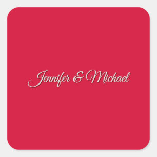 Chic Calligraphy Elegant Cherry Red Personalised Square Sticker