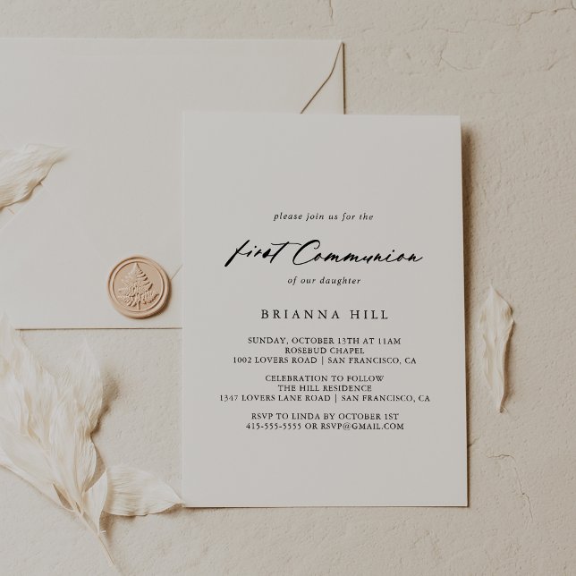 Chic Calligraphy Elegant First Communion  Invitation (Creator Uploaded)