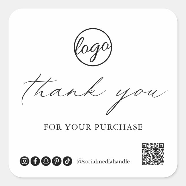 Chic Calligraphy Elegant Logo Thank You Business Square Sticker (Front)