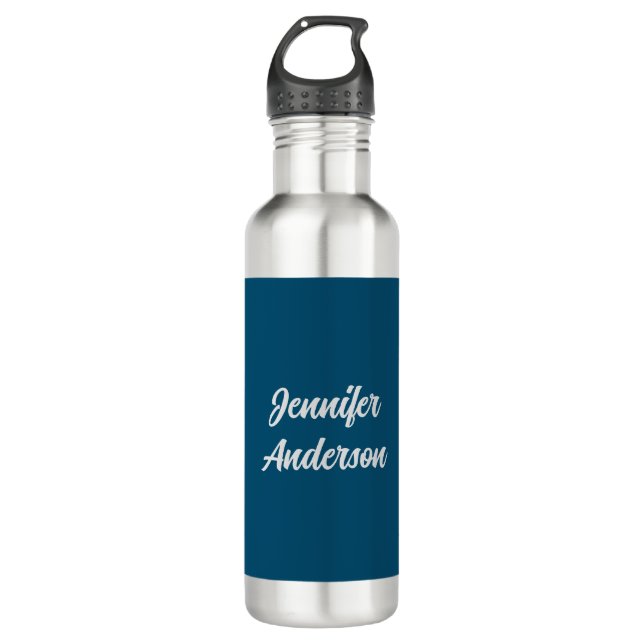 Chic Calligraphy Elegant Ocean Blue Personalised 710 Ml Water Bottle (Front)