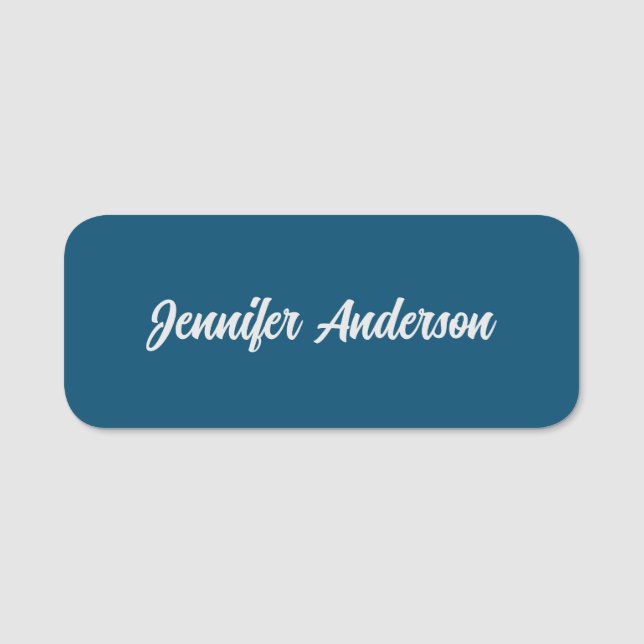 Chic Calligraphy Elegant Ocean Blue Personalised Name Tag (Front)