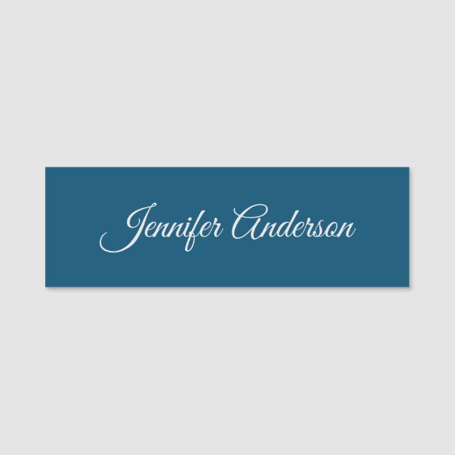 Chic Calligraphy Elegant Ocean Blue Personalised Name Tag (Front)