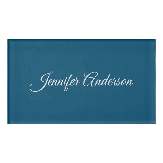 Chic Calligraphy Elegant Ocean Blue Personalised Name Tag (Front)