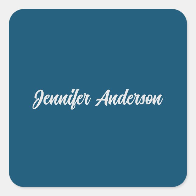 Chic Calligraphy Elegant Ocean Blue Personalised Square Sticker (Front)