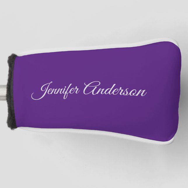 Chic Calligraphy Elegant Royal Purple Personalised Golf Head Cover (Front)