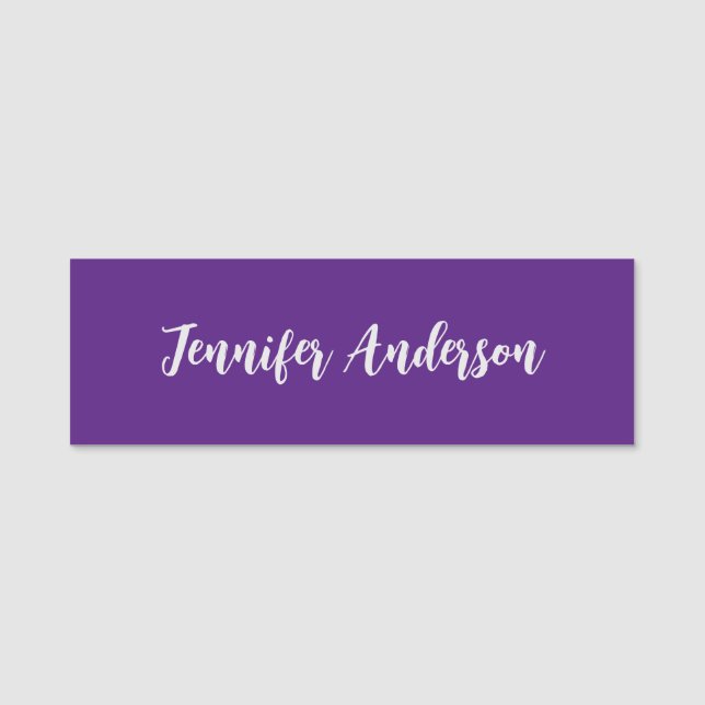 Chic Calligraphy Elegant Royal Purple Personalised Name Tag (Front)
