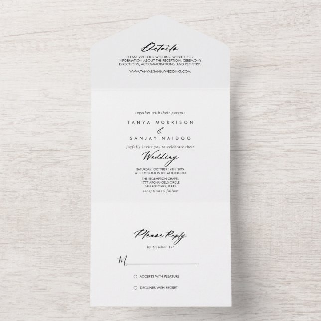 Chic Calligraphy Elegant Wedding   All In One Invitation (Inside)