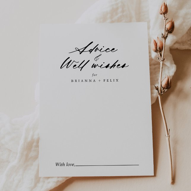 Chic Calligraphy Elegant Wedding Well Wishes  Advice Card (Creator Uploaded)