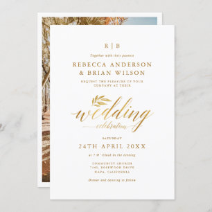 Chic Calligraphy Gold Foil Elegant Photo Wedding Invitation