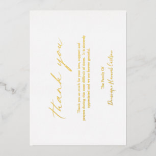 Chic Calligraphy Gold Foil Funeral Thank You Card