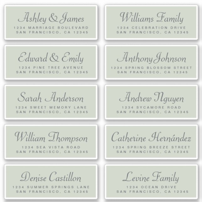 Chic Calligraphy Green Guest Address Labels (Front)
