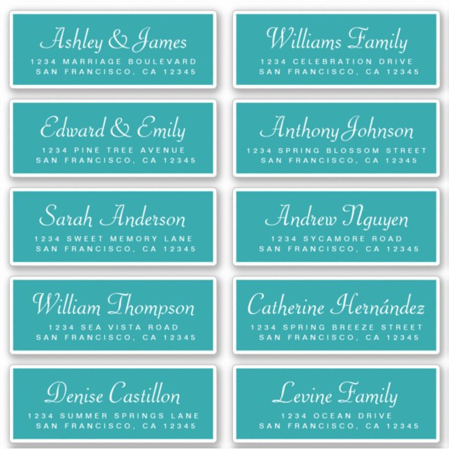 Chic Calligraphy Green Guest Address Labels (Front)